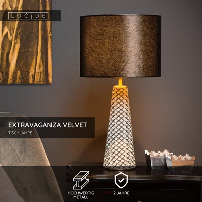 Lucide EXTRAVAGANZA VELVET - Tischlampe - Ø 25 cm - 1xE27 - Schwarz